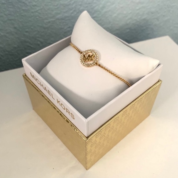 NWT authentic MK gold pave logo slider bracelet - Picture 3 of 6